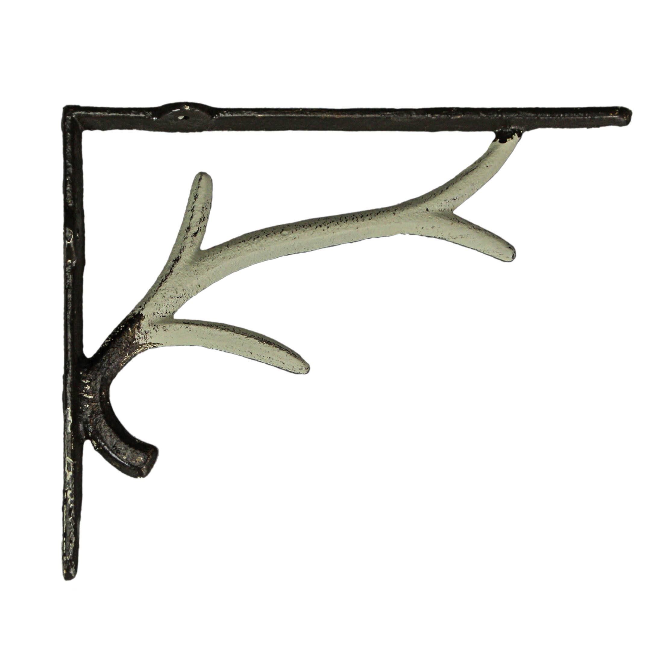 Alt View 1. Zeckos - Set / 2 Cast Iron White Deer Antler Decorative Shelf Brackets Wall Decor Corbels - Off-white.