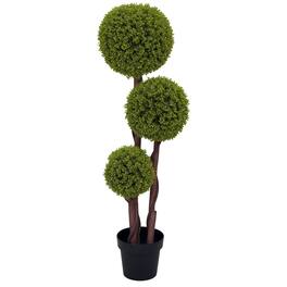 Homcom - 3 Ball Boxwood Topiary Tree with Pot, Artificial Indoor Outdoor Plant for Home Decor, 3ft - Light Green