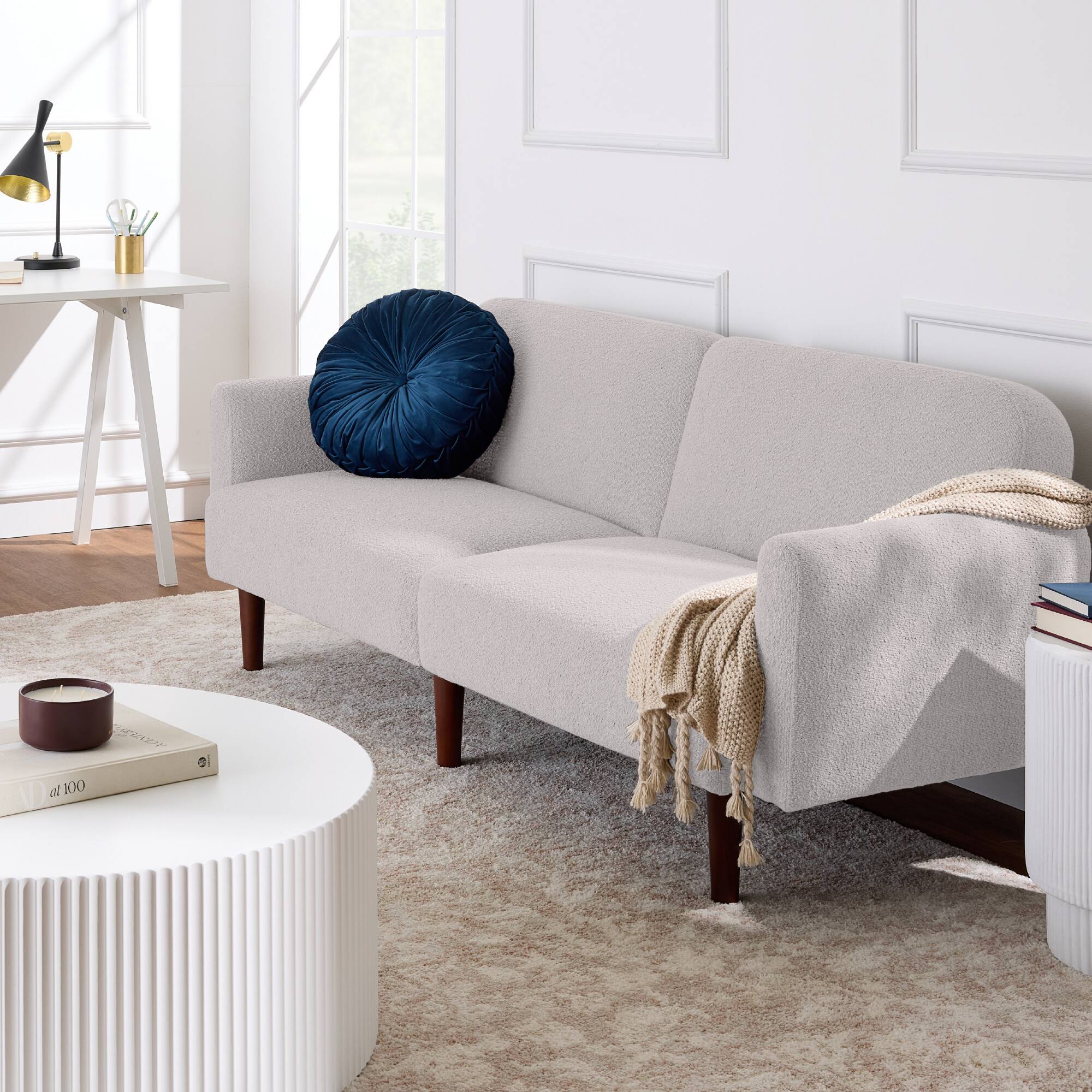 Alt View 8. Best Choice Products - Best Choice Products Curved Convertible Futon, Boucle Fabric Split-Back Sleeper Bed - Frost Gray - Boucle - Frost Gray.