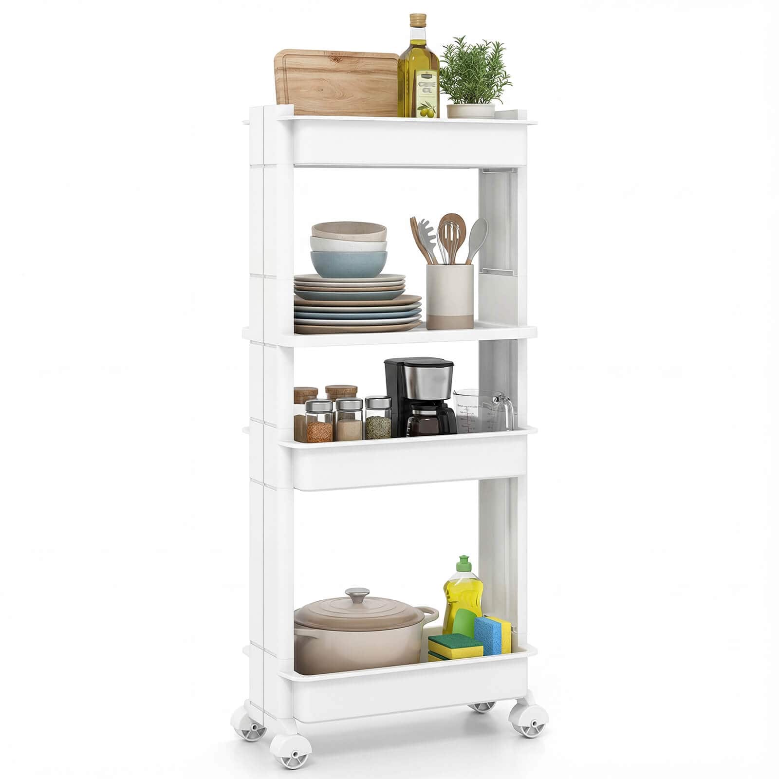 "Costway - 4-Tier Rolling Utility Cart with Detachable Trays and Smooth Wheels for Kitchen 15.5"" × 9"" × 40.5""(L × W × H) - Off White" price history on PriceWatchPro