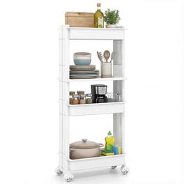 Costway - 4-Tier Rolling Utility Cart with Detachable Trays and Smooth Wheels for Kitchen 15.5" × 9" × 40.5"(L × W × H) - Off White
