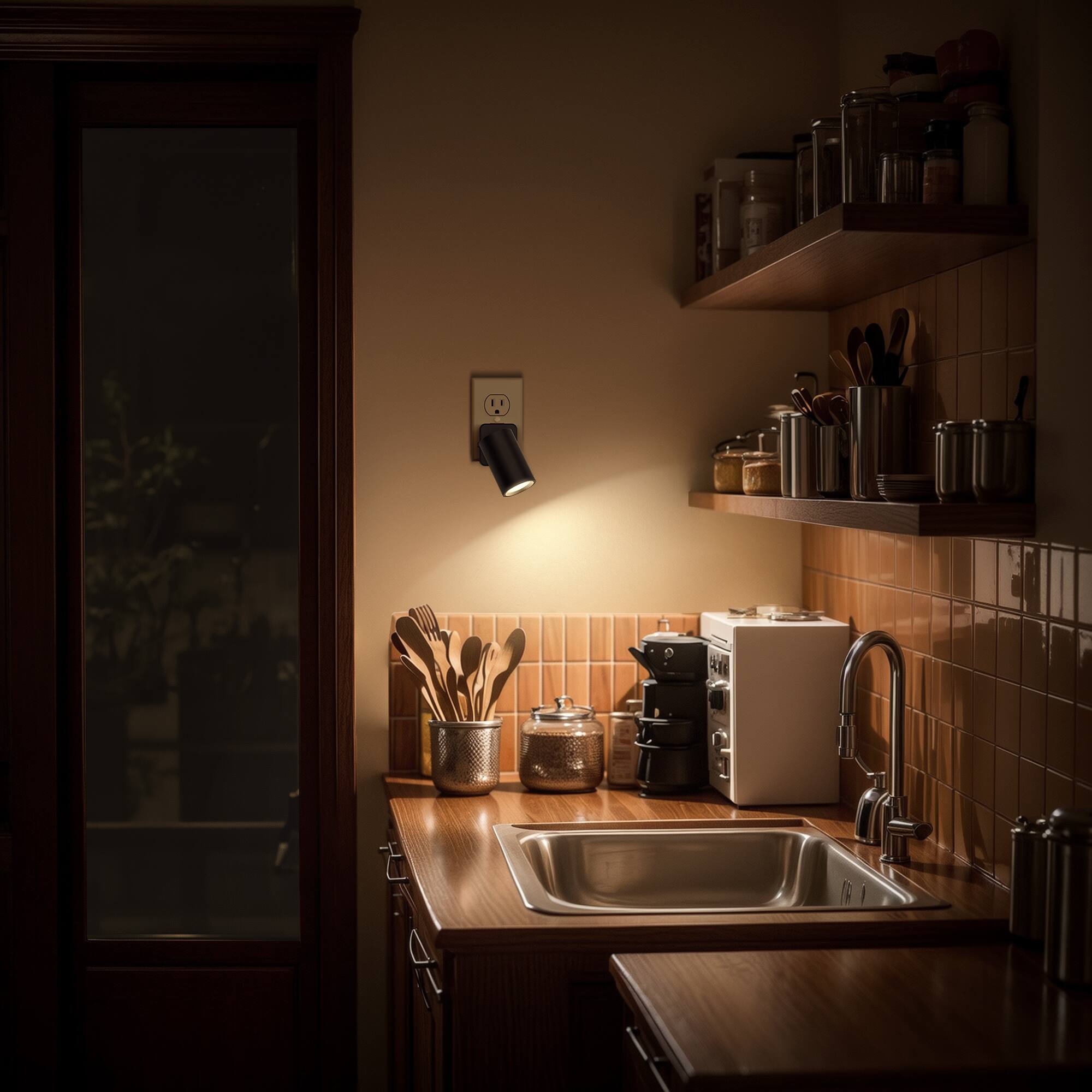 Alt View 2. Jandcase - JANDCASE 1W  Plug-in Night Light, 3000K Warm Glow, Rotatable Round Cylinder Design, Slide Dimmer, US 3-Prong Plug - Black.