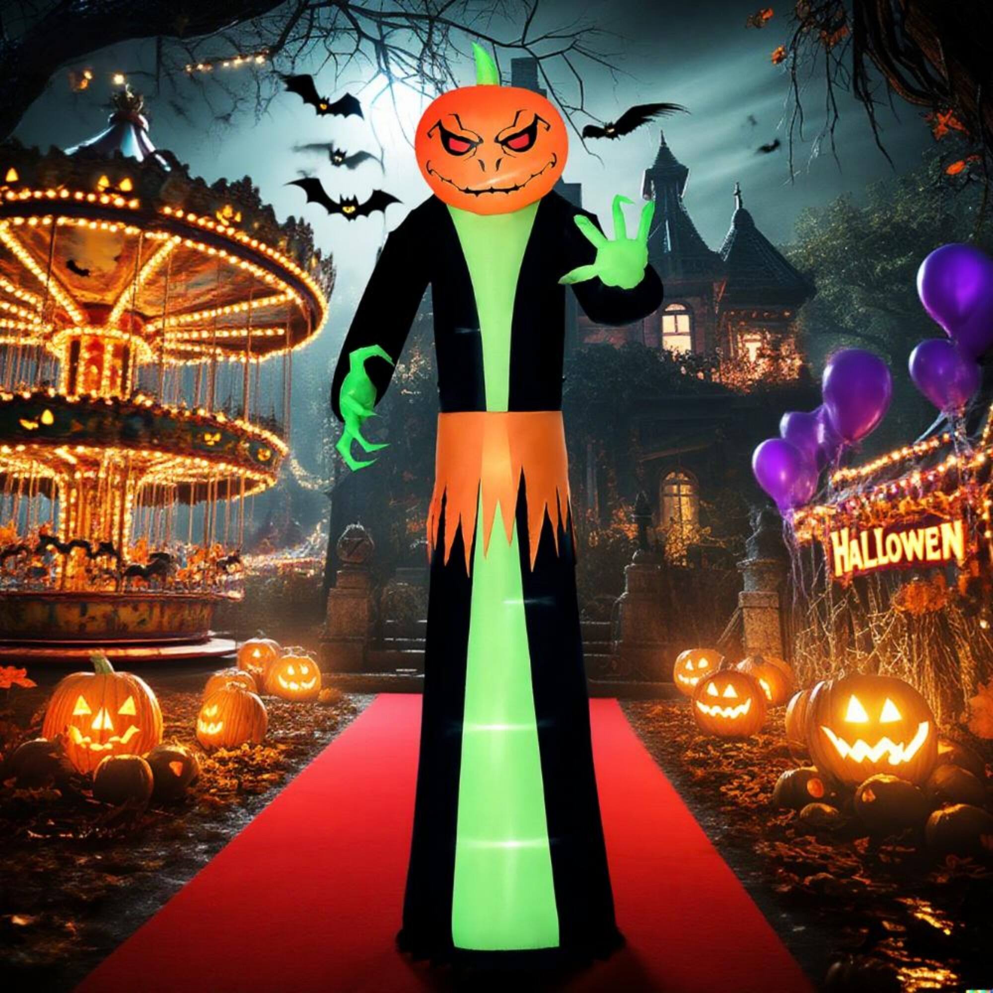 Alt View 1. Ecooso - 9FT Halloween Inflatable Pumpkin Ghost with LED Lights for Outdoor Yard Decoration - Multi.