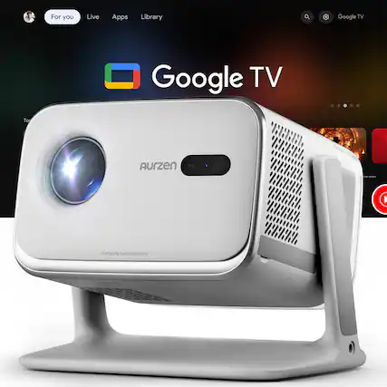 Aurzen - Smart Projector, Built-in Google TV, 20W Visible Speakers, DoIby Audio, TOF Auto Focus, 500 ANSI Lumens - Gray