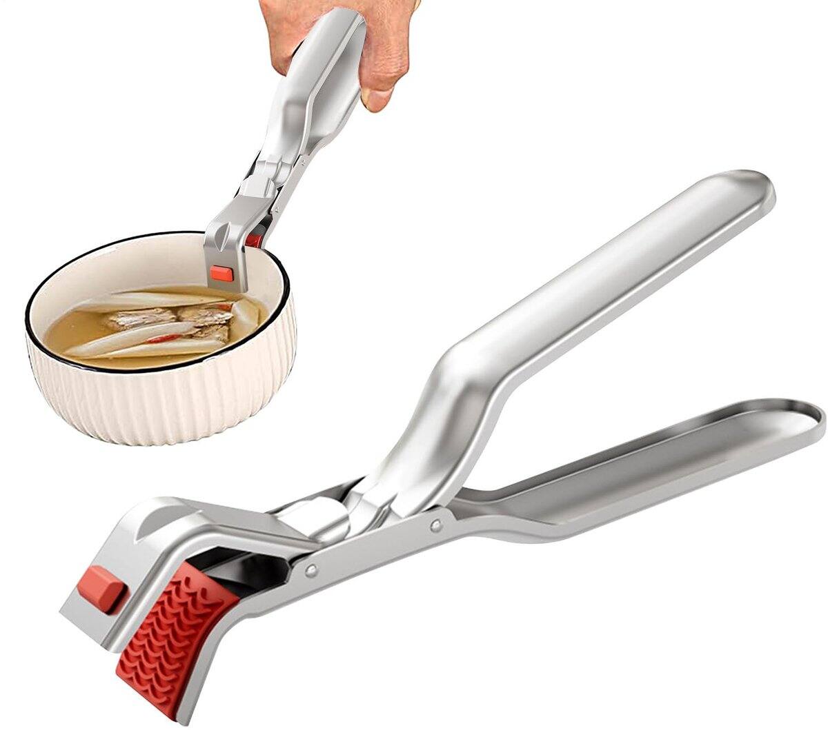 Left. Auledio - One stainless steel hot plate clip - scald-proof - multi-purpose clip, suitable for oven and tableware - silver.