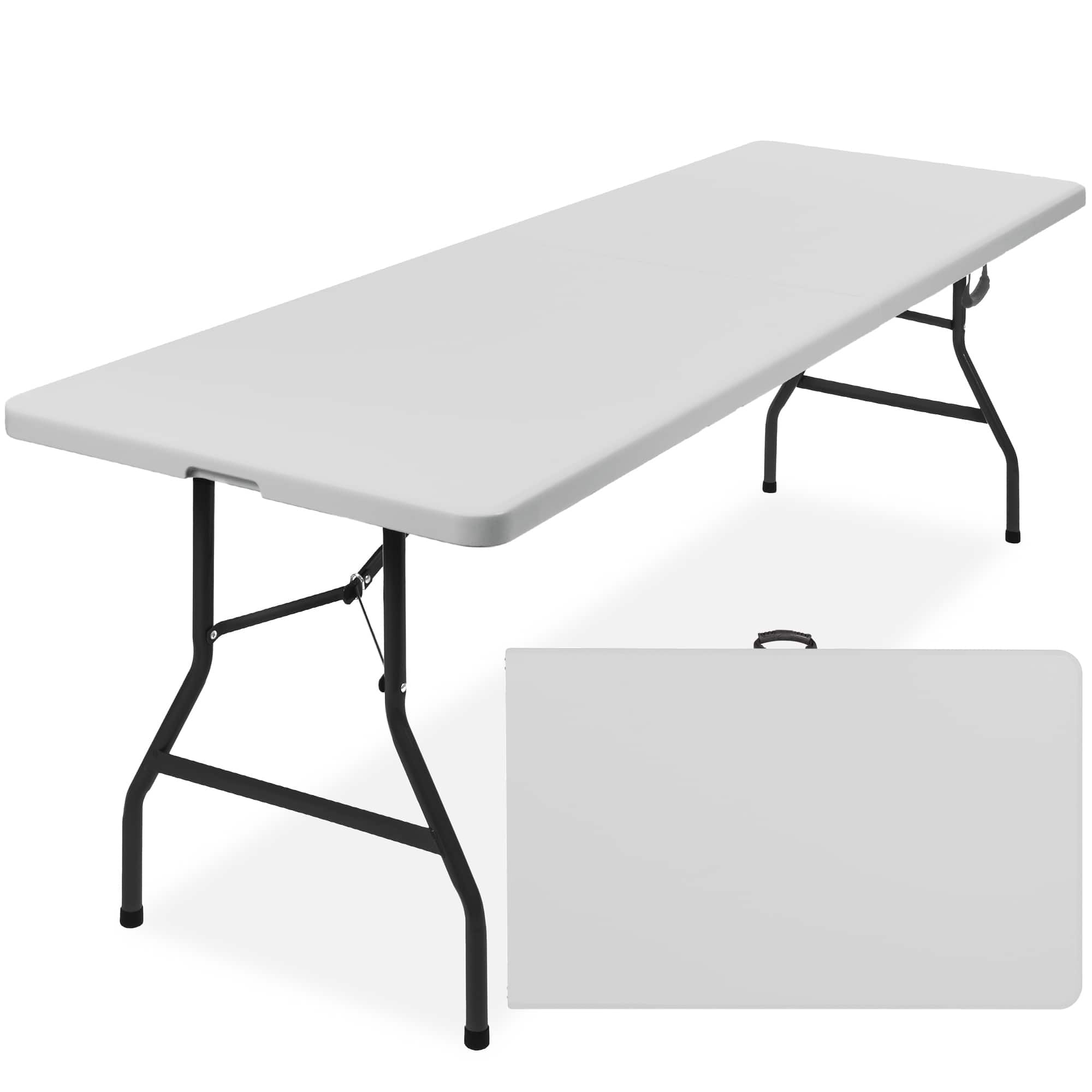 Best Choice Products - Portable Folding Plastic Dining Table w/ Handle, Lock - 8ft - Light Gray