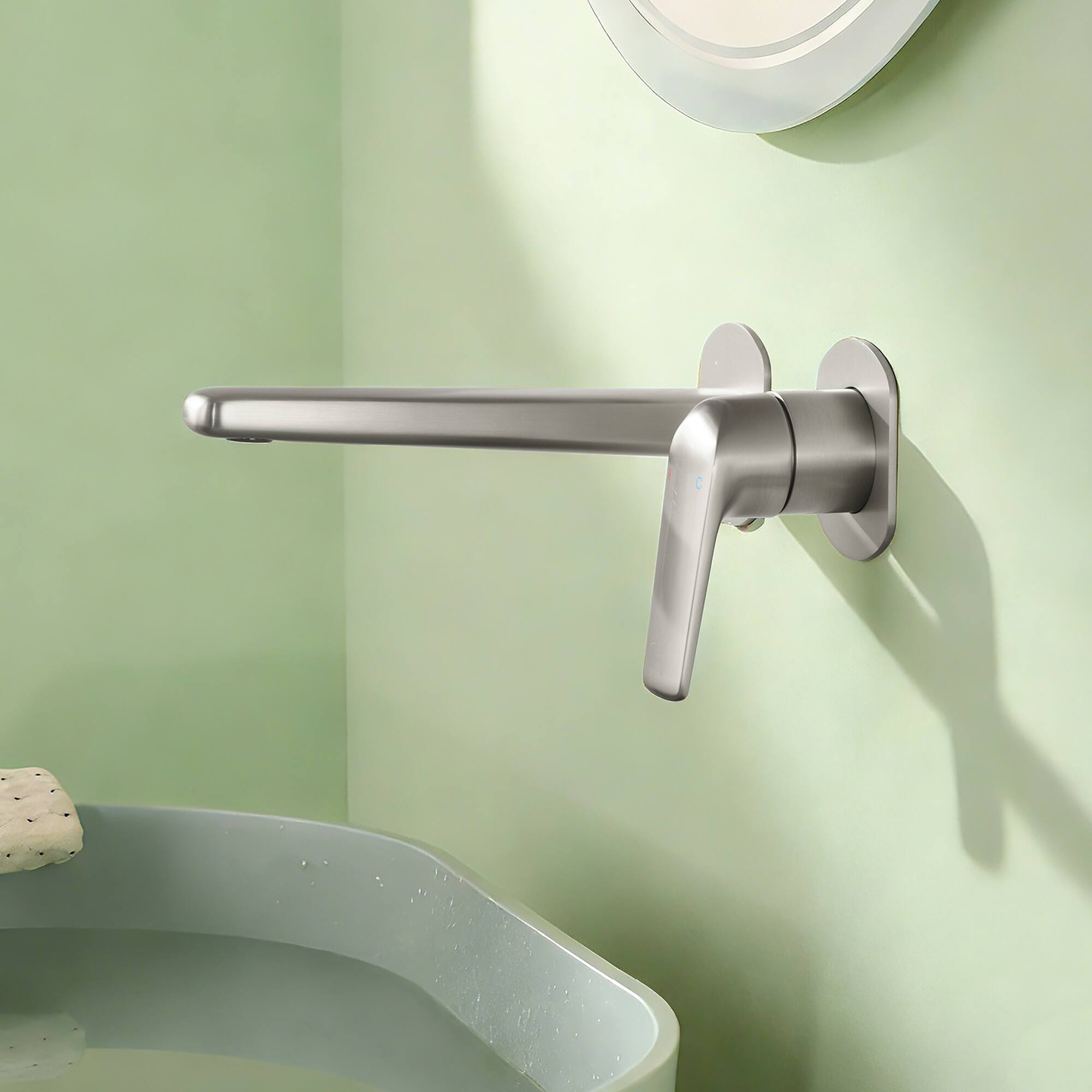 Alt View 2. Boyel Living - Brushed Nickel Wall Mounted Bathroom Faucet Solid Brass - Brushed Nickel.