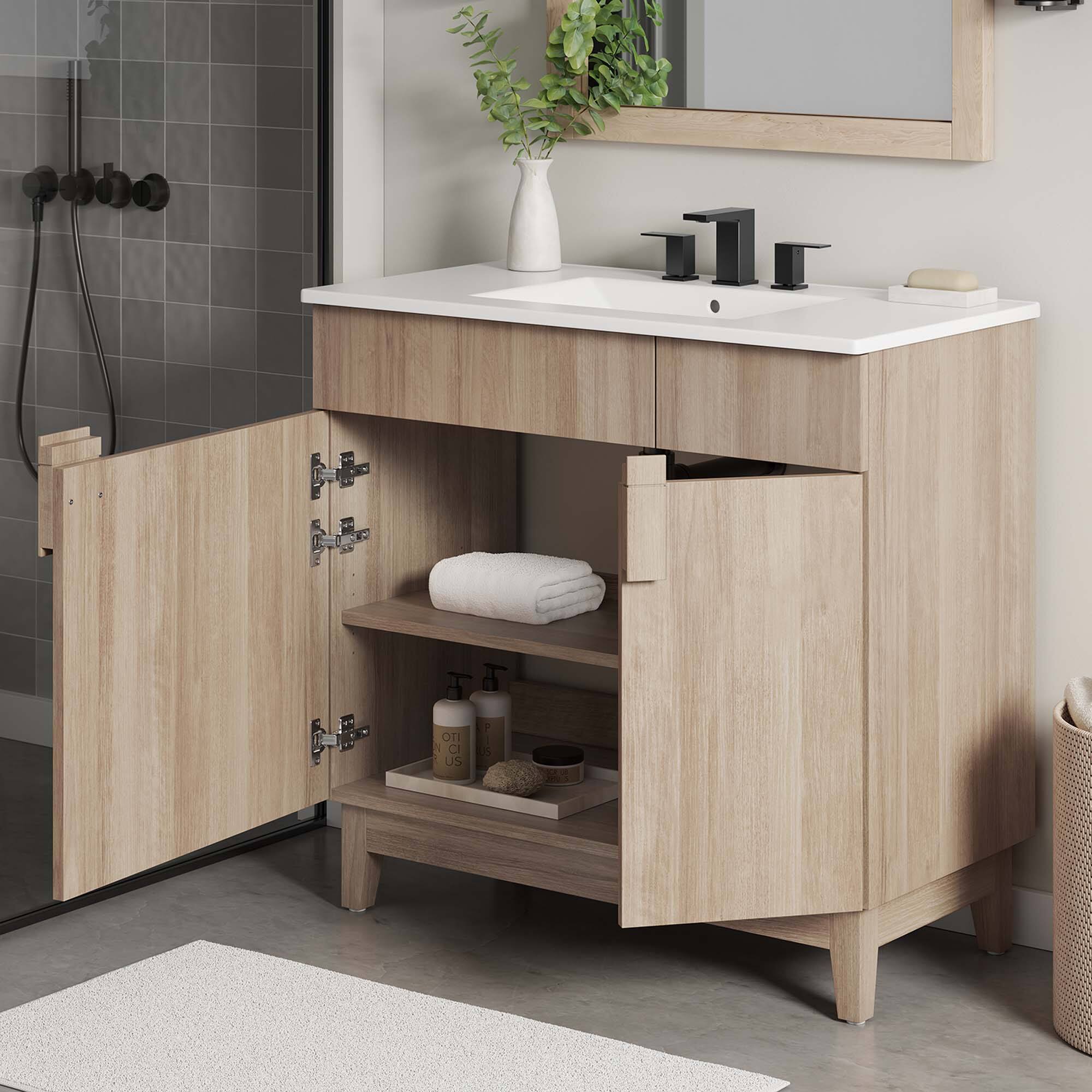 Alt View 1. Modway - Miles Bathroom Vanity Basin Included by Modway - White Oak.
