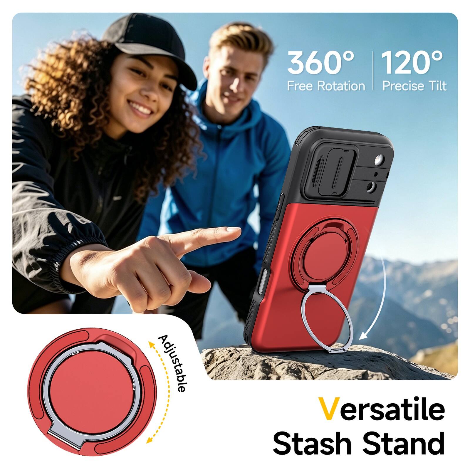 360° 120° Free Rotation | Precise Tilt  
Adjustable  
Versatile Stash Stand