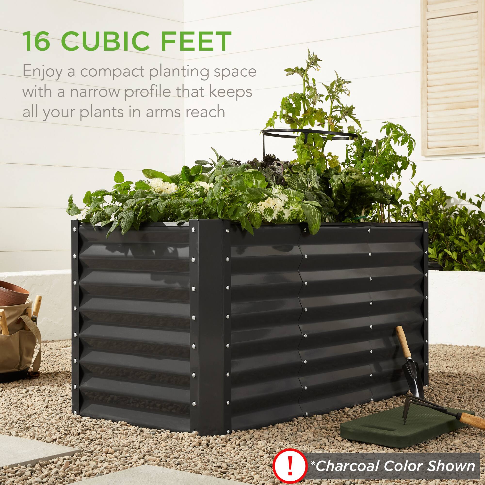 16 CUBIC FEET

Enjoy a compact planting space with a narrow profile that keeps all your plants in arms reach

*Charcoal Color Shown