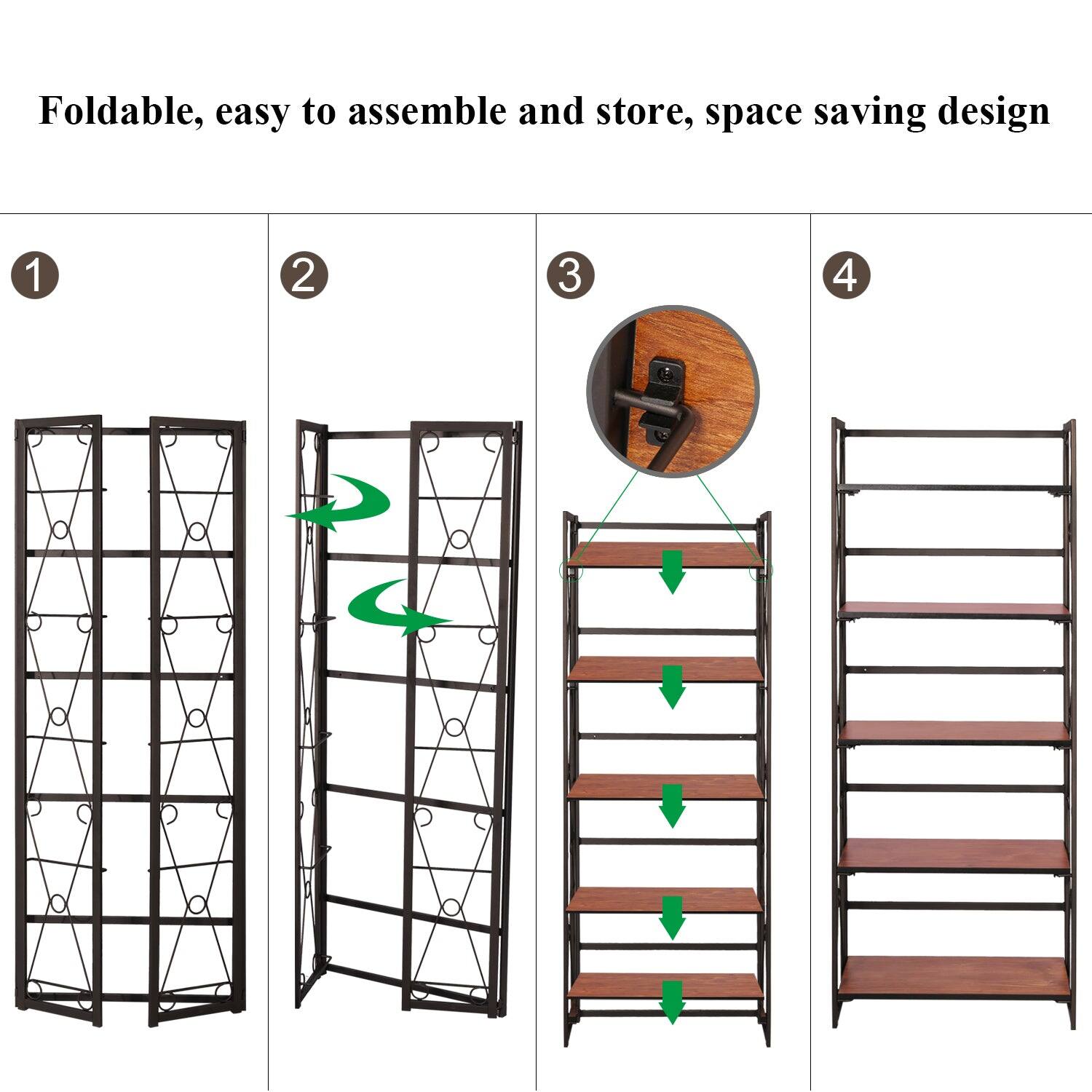 Foldable, easy to assemble and store, space saving design

1. Foldable structure
2. Easy to unfold
3. Attach shelves
4. Fully assembled