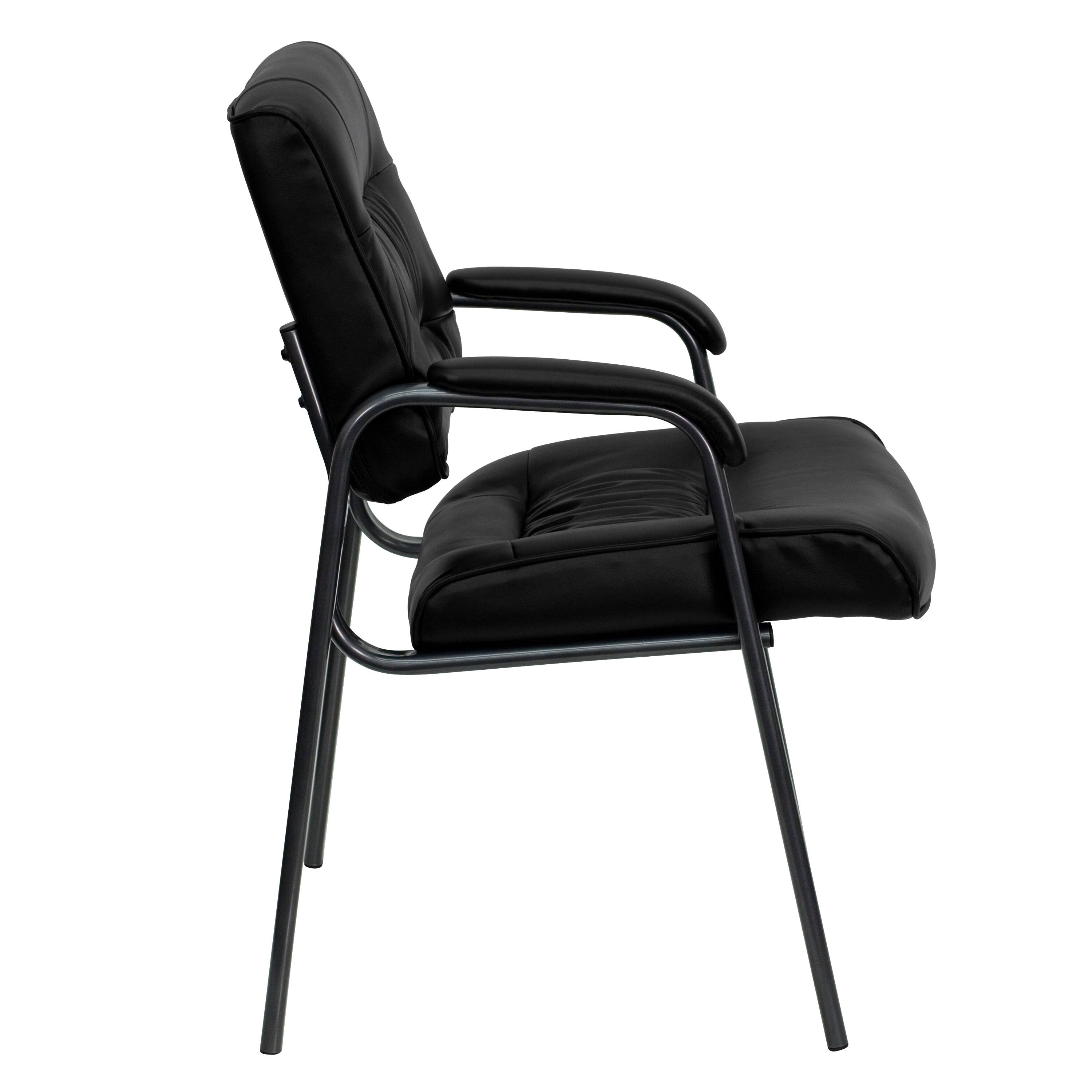 Alt View 6. Emma + Oliver - Faux Leather Executive Reception Chair with Powder Coated Frame - Black LeatherSoft/Titanium Gray Frame.