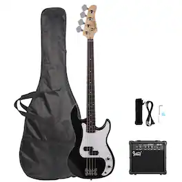 Winado - Full Size Electric Bass Guitar Beginner Kit 4 String Exquisite Basswood Bass with 20W AMP, Cable, Strap, Bag
