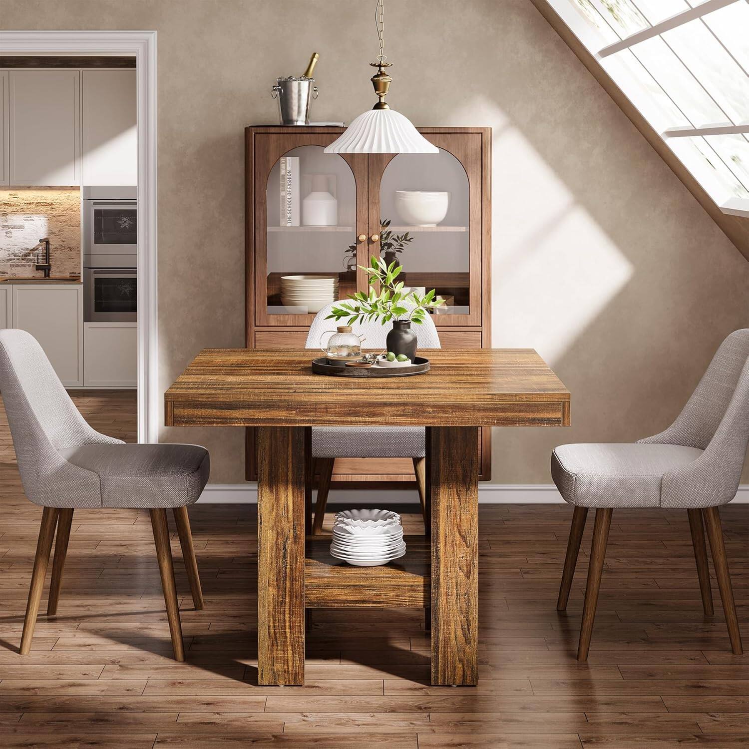 Alt View 1. Tribesigns - Dining Table with Engineered Wood Construction and Space-Saving Design for Dining Room and Kitchen - Brown.