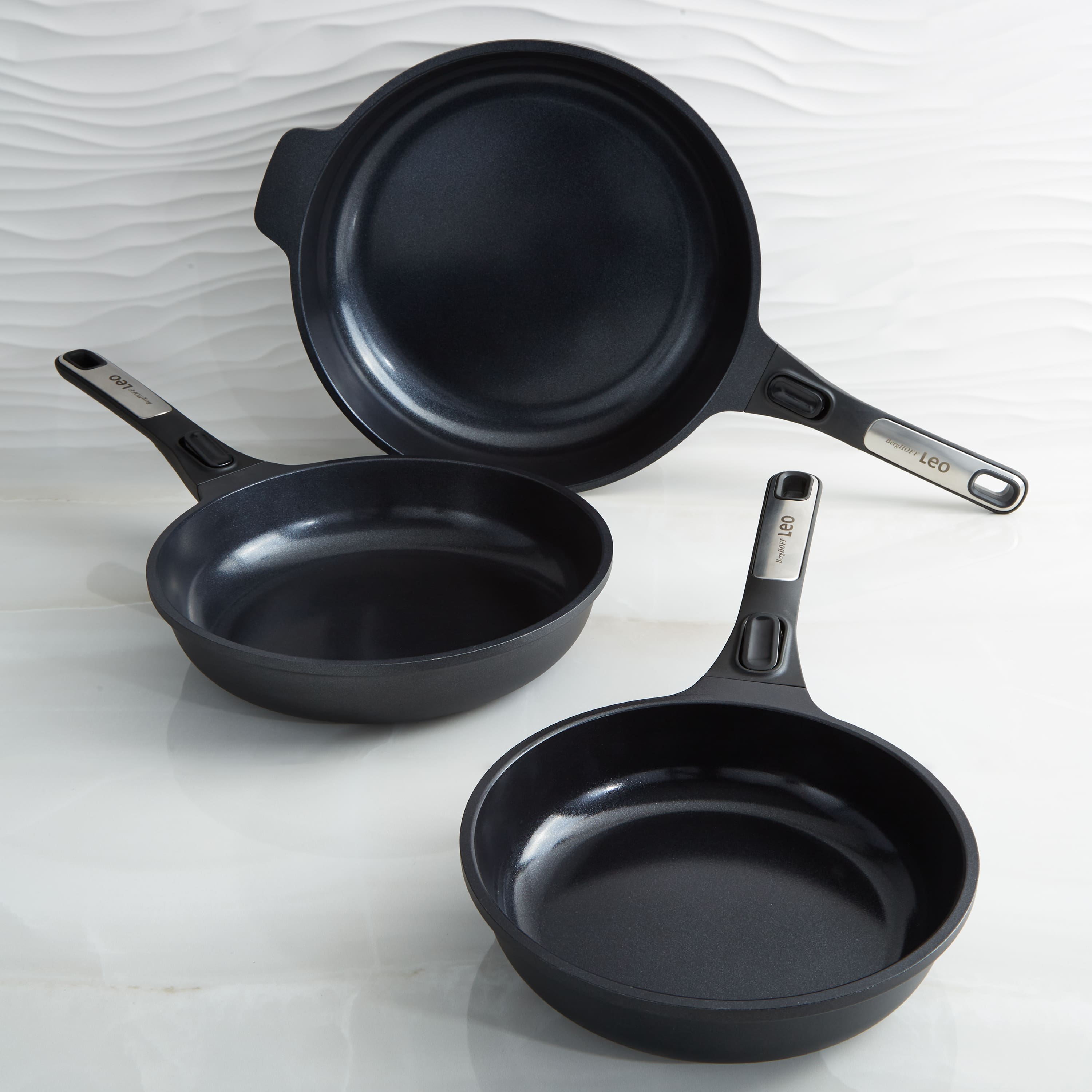 BergHOFF - Leo Phantom 3pc Nonstick Ceramic Fry Pan Set, Recycled - Black