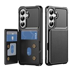 Dteck - For Samsung Galaxy S26 Wallet Case, Shockproof Rugged PC+ TPU Flip Kickstand Card Slots Cover - Black
