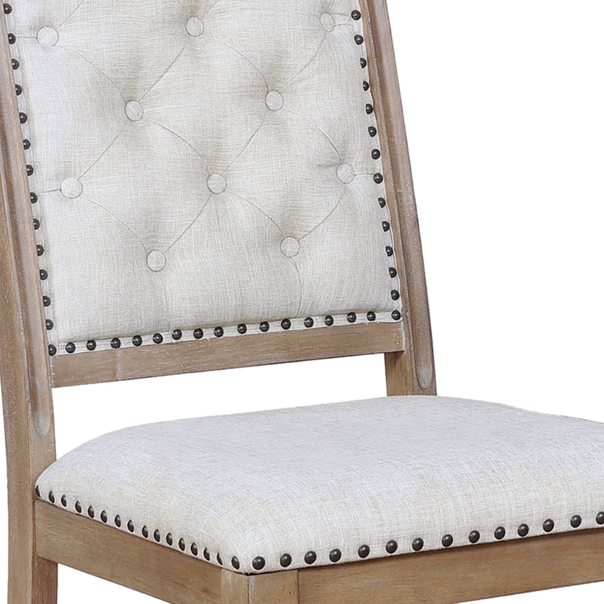 Alt View 3. Manhattan Lane - Button Tufted Fabric Side Chair with Cabriole Legs,Set of 2 - Brown and Cream.