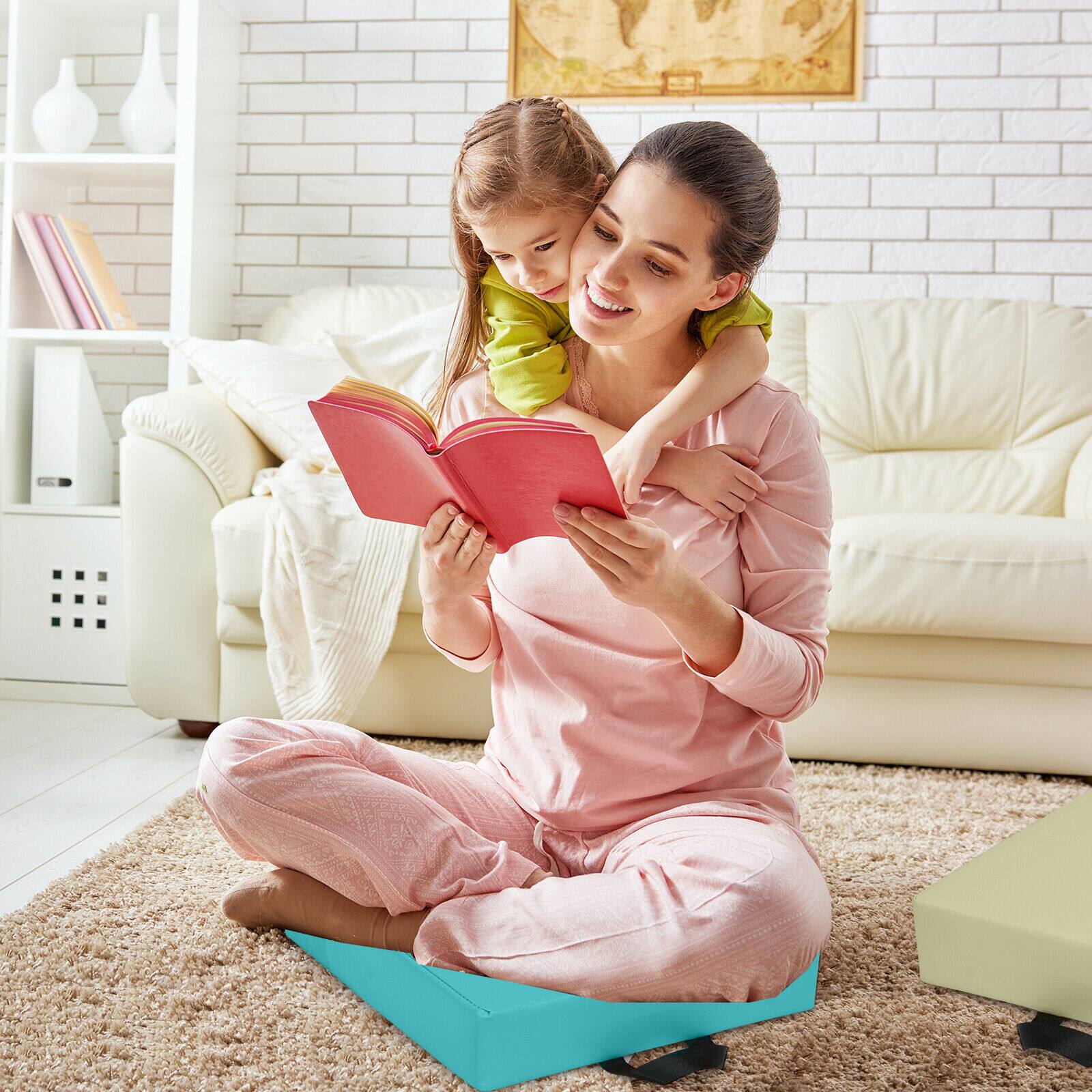 Alt View 1. Gymax - Gymax 6-Piece 15'' Square Toddler Floor Cushions Flexible Soft Foam Seating w/ Handles - Blue.