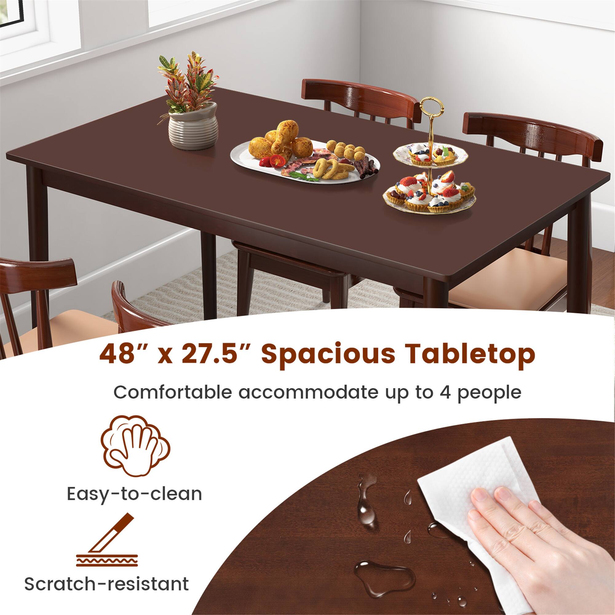 48" x 27.5" Spacious Tabletop  
Comfortable accommodate up to 4 people  

Easy-to-clean  
Scratch-resistant