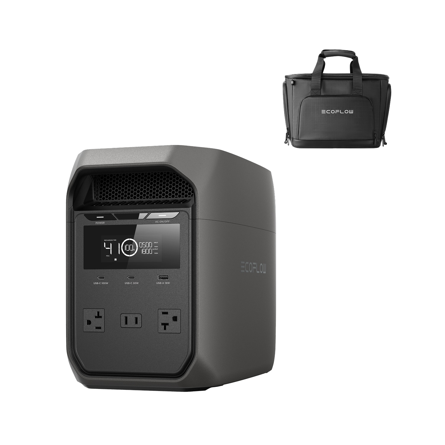 EcoFlow - Delta 3 Classic Portable Power Station with Water-Proof Bag,1800W AC Output (3600W Surge) Solar Generator for Home Backu (1024 Wh Capacity)