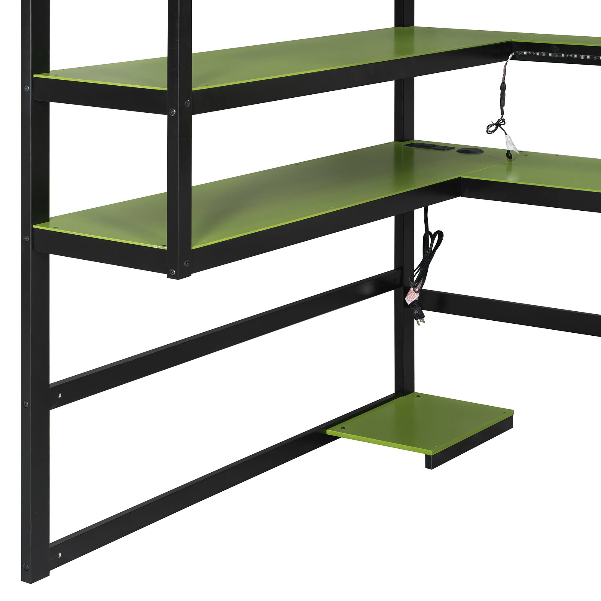 Alt View 2. Anysun - Full Size Wood Loft Bed with Desk,Side storage rack,Multi-storage Shelves and RGB Light - Green.