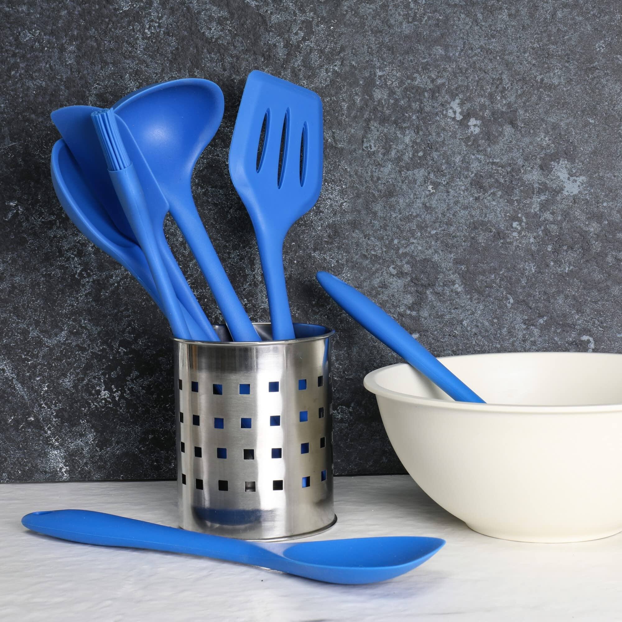 Angle. Chef Craft - 7 Piece Premium Silicone Kitchen Tool and Utensil Set - Blue - Blue.
