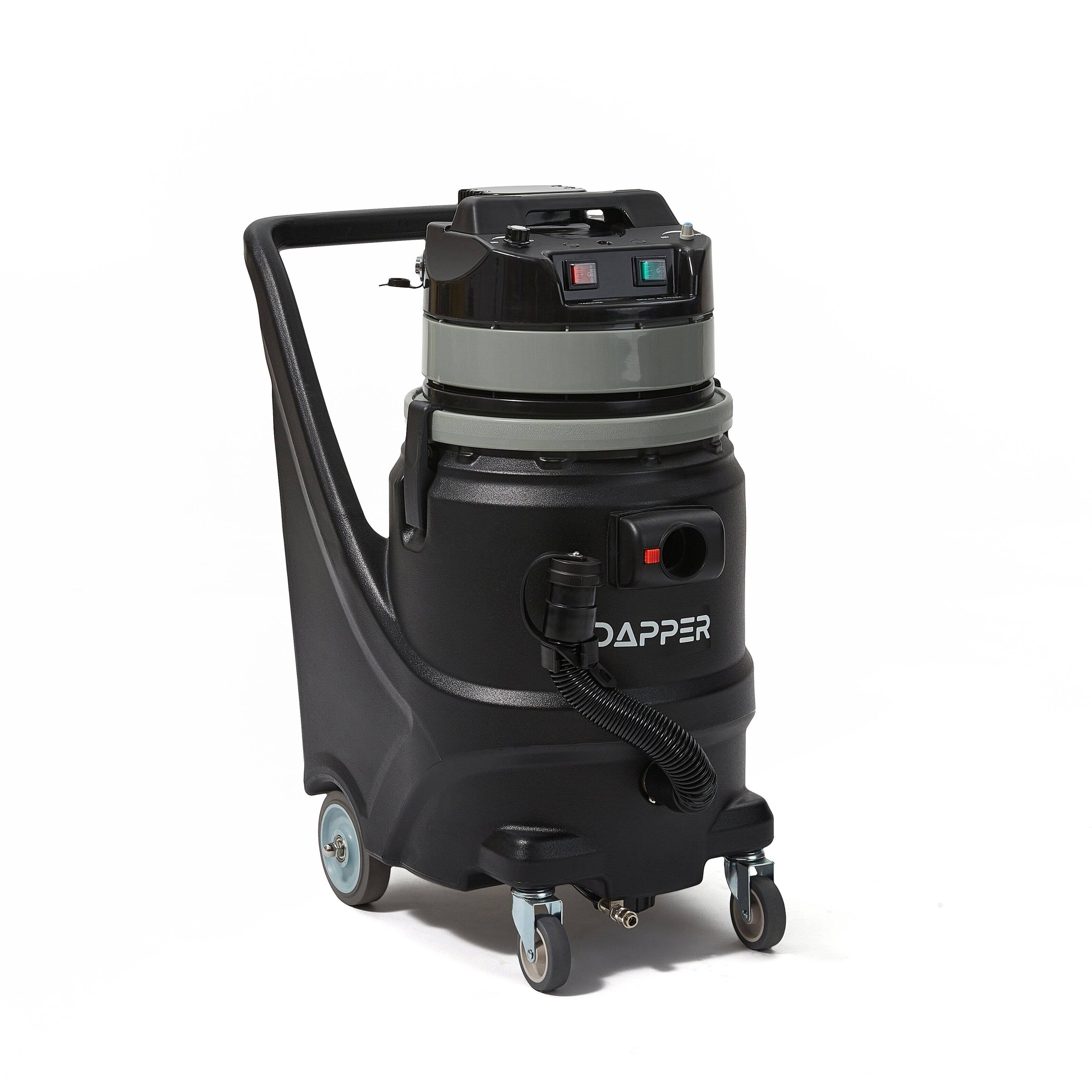 Left. Dapper Supply - Commercial Steam Wet/Dry Vacuum Cleaner with Extraction, 1 Gal. Solution & 3.5 Gal. Recovery Tank - Black.
