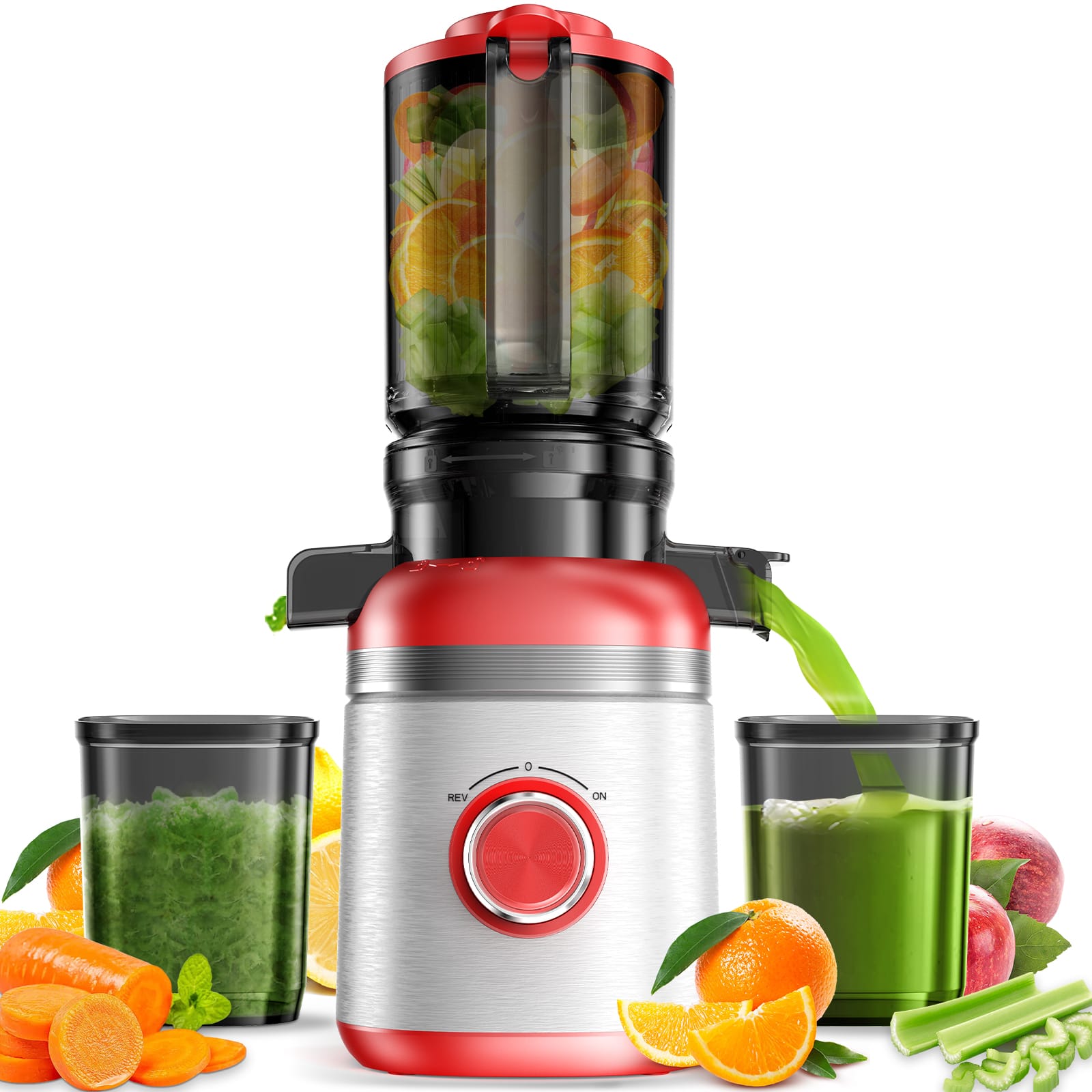 Front. GlowWise - GlowWise Cold Press Masticating Juicer - Slow Juicer Extractor for Fruits, Vegetables & Greens Easy Clean, BPA-Free - Red.