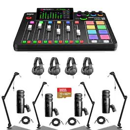 RODE - RODECaster Pro II Integrated Audio Production Studio Console Bundle with 4x AT2040 Mic, 4x ATH-M20x Headphones, 4x