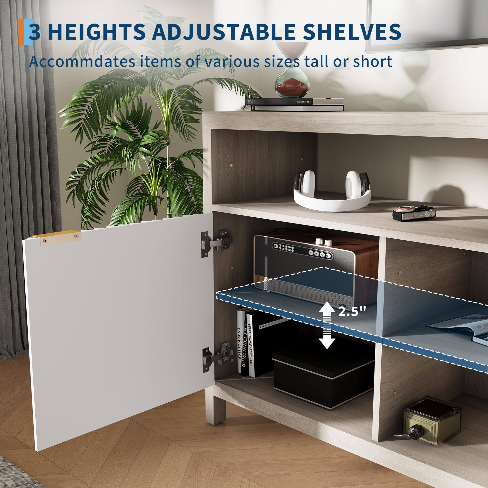 3 HEIGHTS ADJUSTABLE SHELVES  
Accommodates items of various sizes tall or short  

2.5"