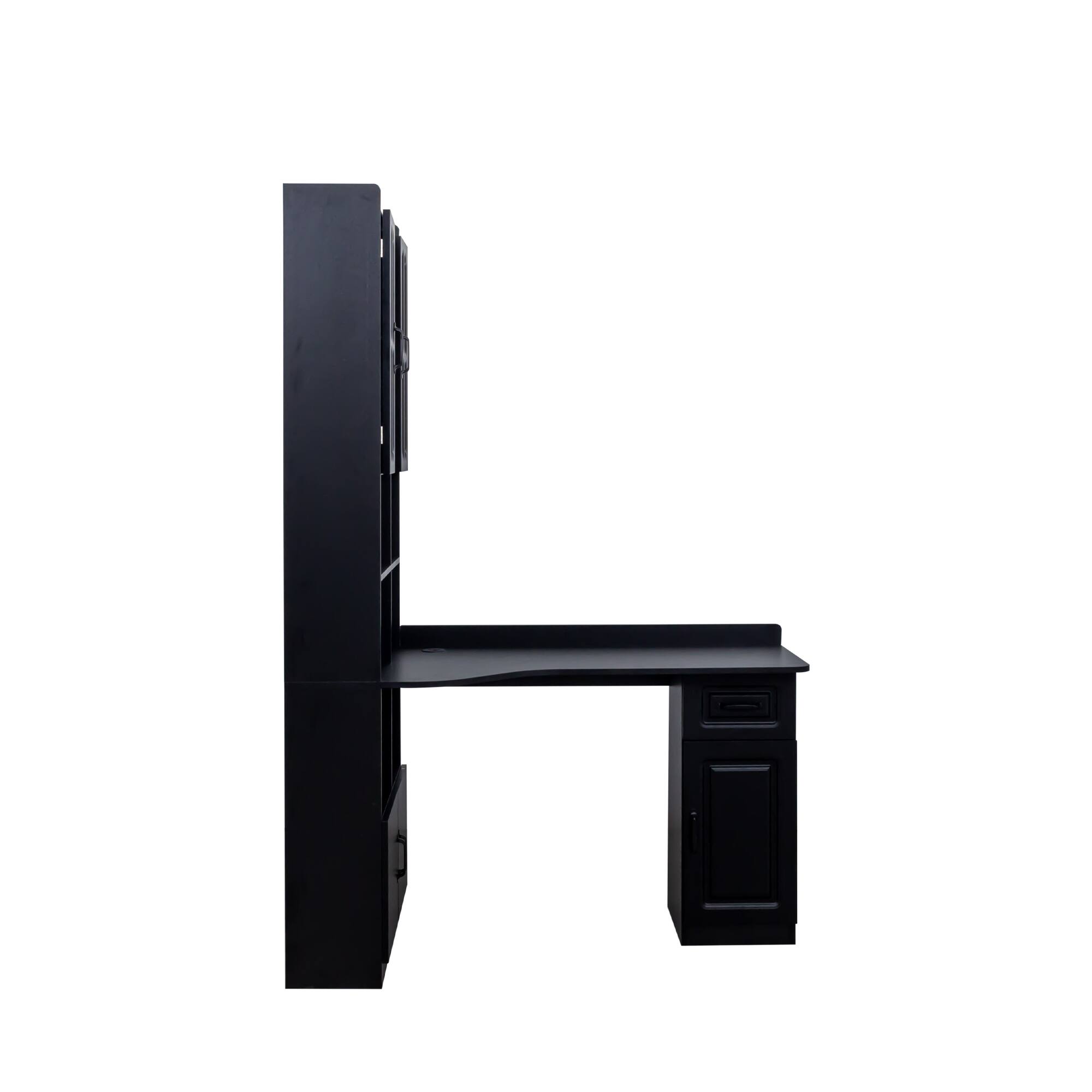 Alt View 7. Tiramisubest - L-Shaped Corner Computer Desk,Study Modern Style Table with Drawers,Bookshelf & Hutch,2-in-1 L-Shaped Design,Black - Black.