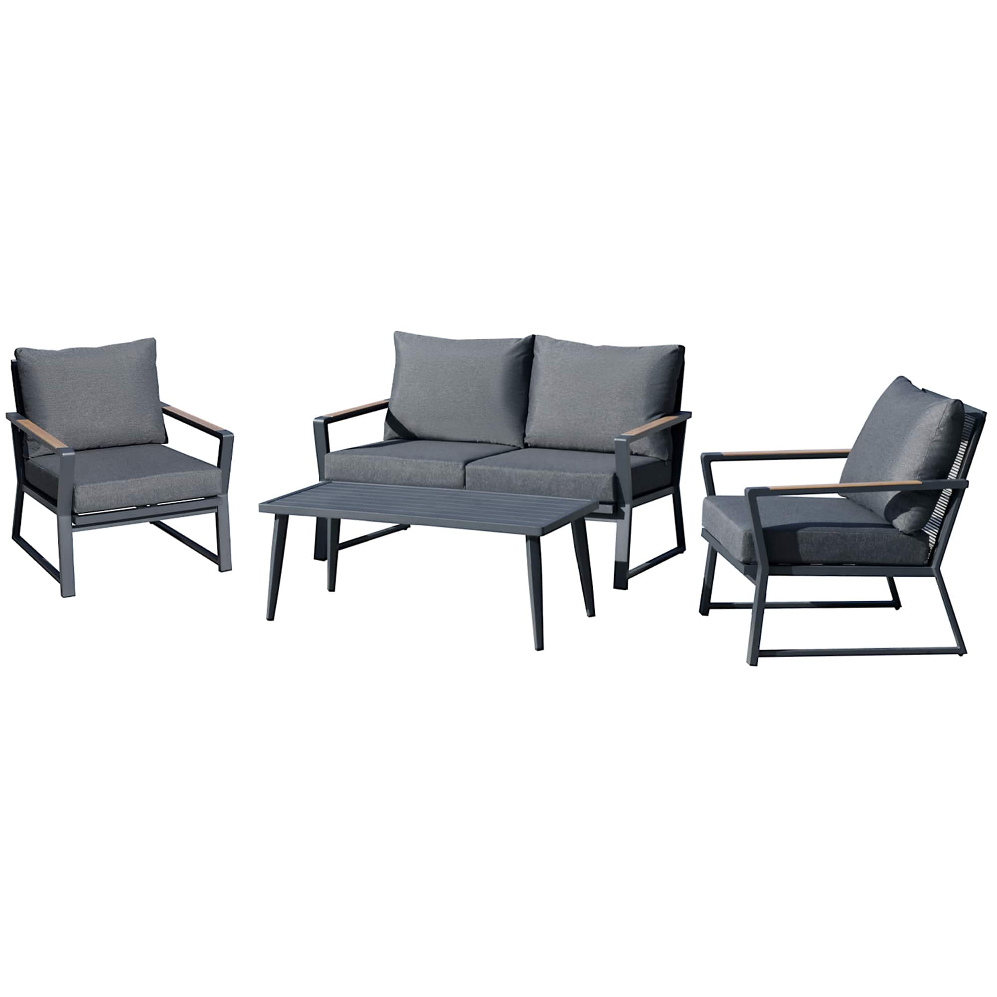 Outsunny - 4 Piece Patio Furniture Set, Aluminum Conversation Set, Outdoor Garden Sofa Set with Armchairs - Dark Gray