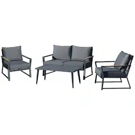 Outsunny - 4 Piece Patio Furniture Set, Aluminum Conversation Set, Outdoor Garden Sofa Set with Armchairs - Dark Gray