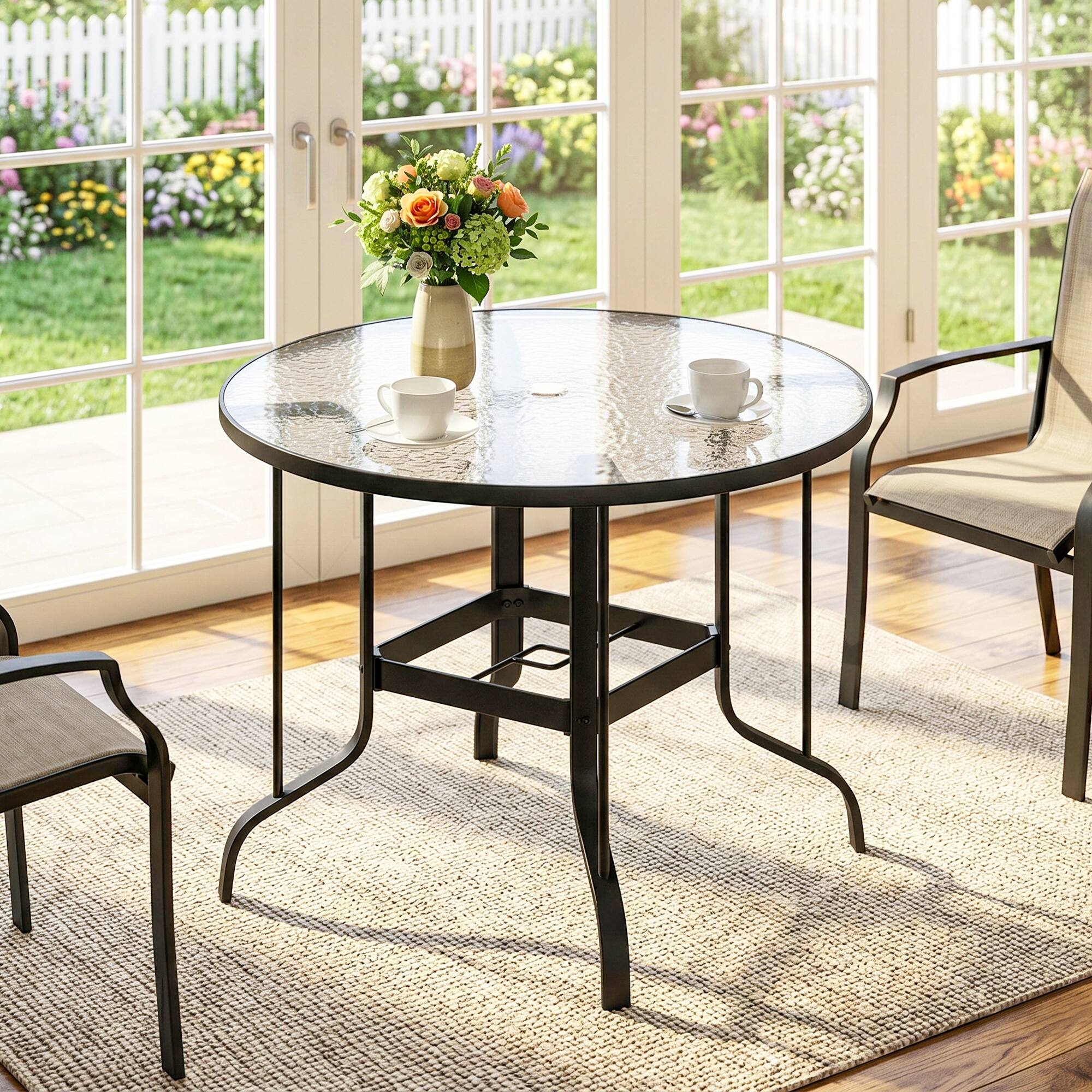Alt View 6. Outsunny - Round Patio Table with Umbrella Hole - Black.