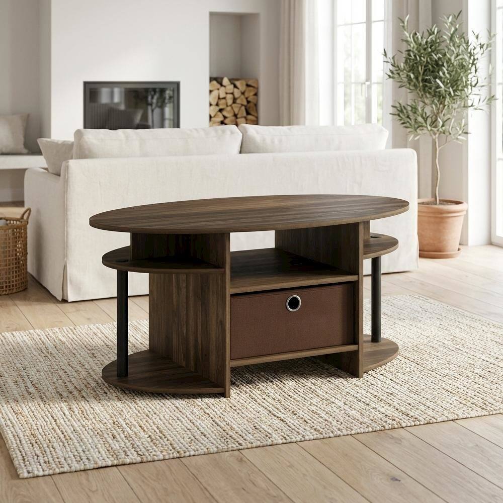 Left. FurniFact - Oval Coffee Table Columbia Walnut Black with Simple Design and Sturdy Legs - Columbia Walnut/Black/Dark Brown.