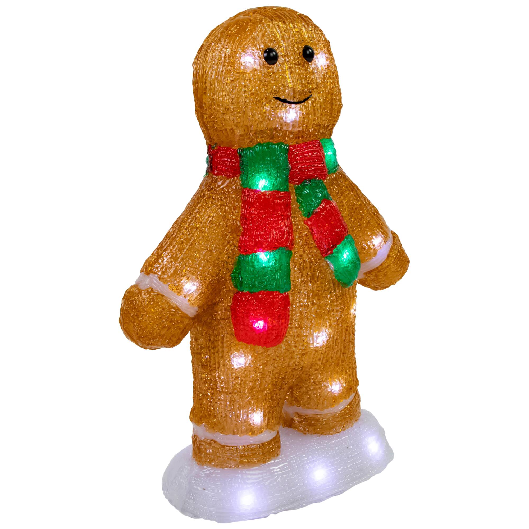 Alt View 2. Northlight - 14" LED Lighted Acrylic Gingerbread Man with Scarf Outdoor Christmas Decoration - Brown.