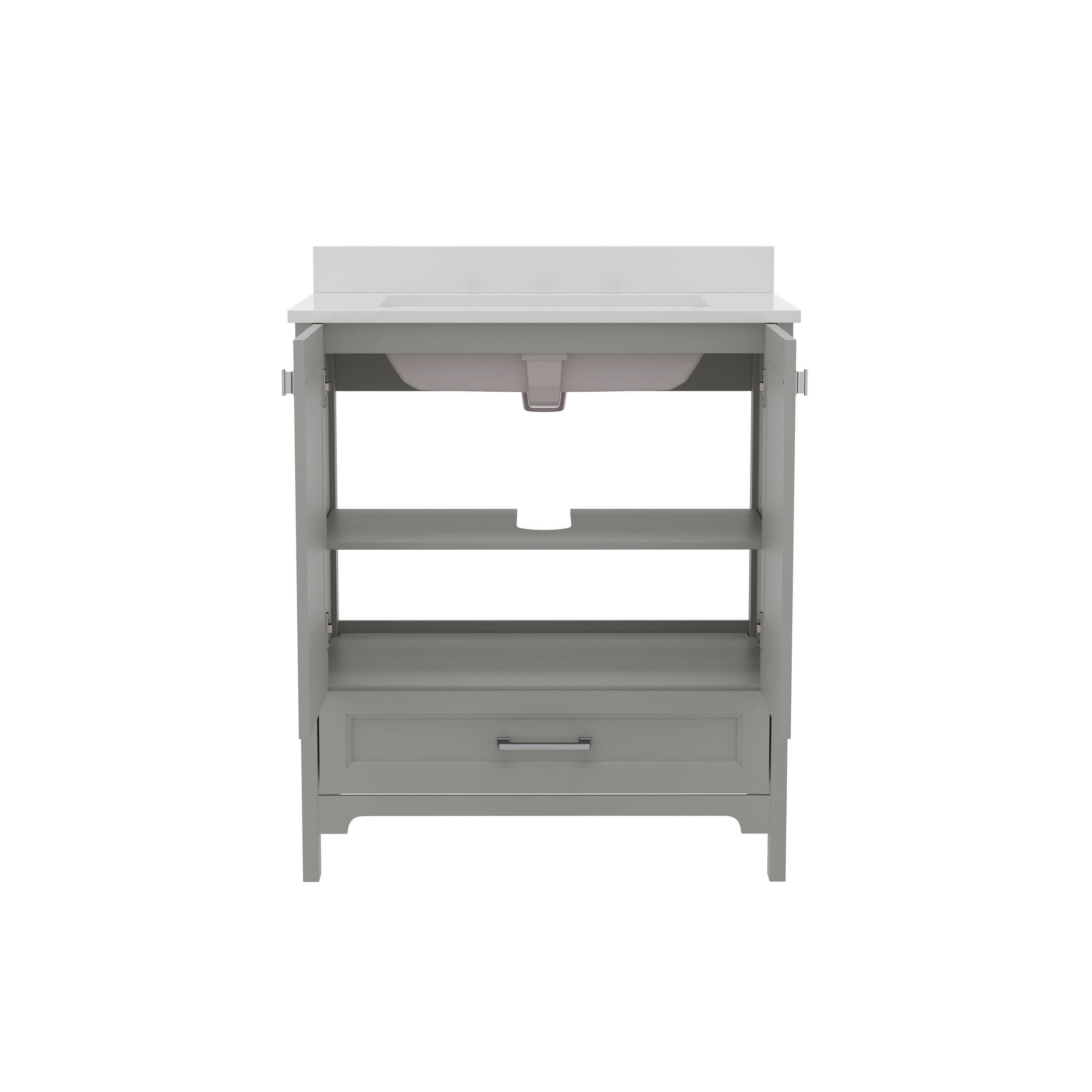 Alt View 8. Emma + Oliver - Bathroom Vanity w/ Ceramic Undermount Sink, Cabinet, Bottom Drawer - Gray.