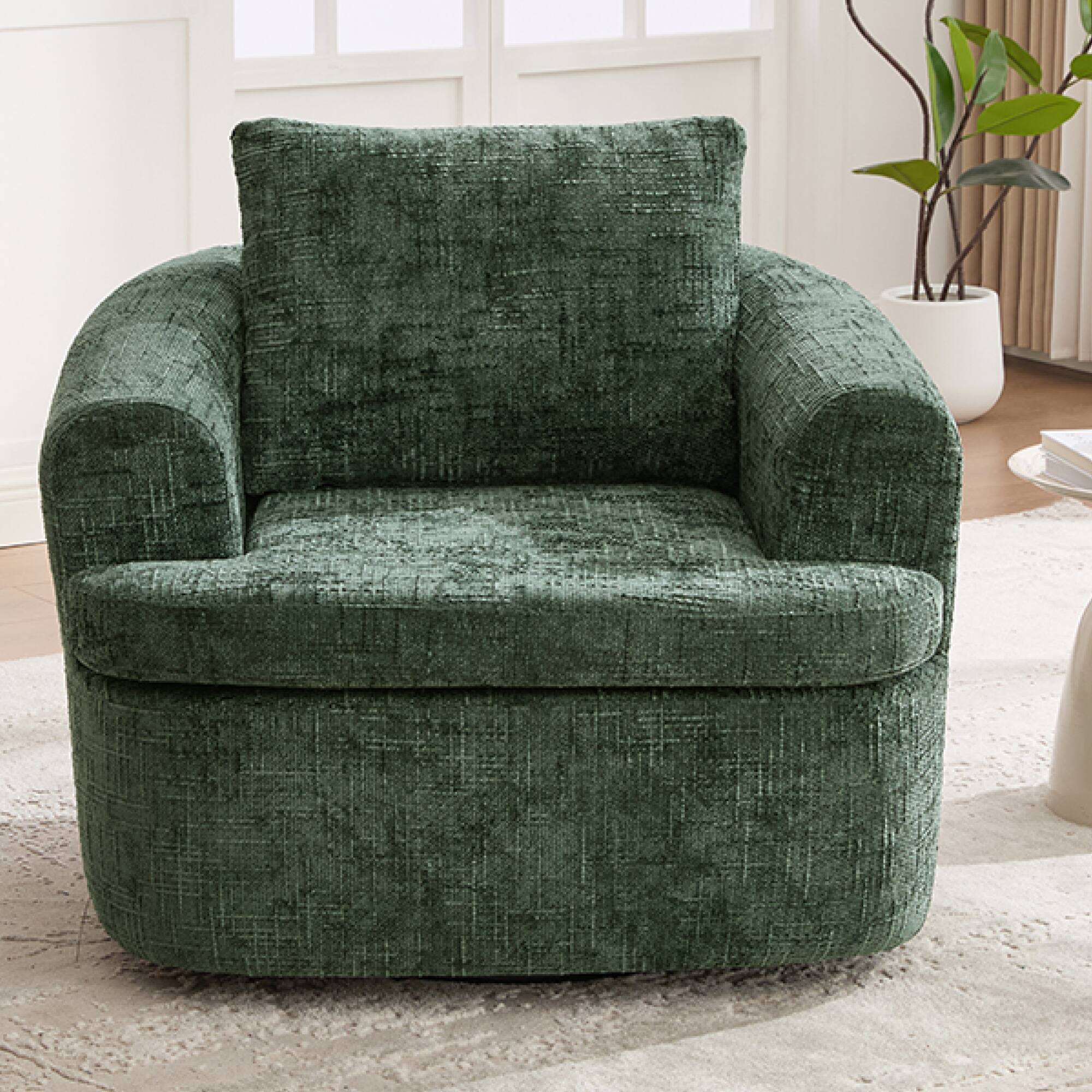Alt View 1. GOODSILO - Modern 360-Degree Swivel Accent Barrel Chair with Dual-Layer Cushion Design for Living Room and Office - Green.