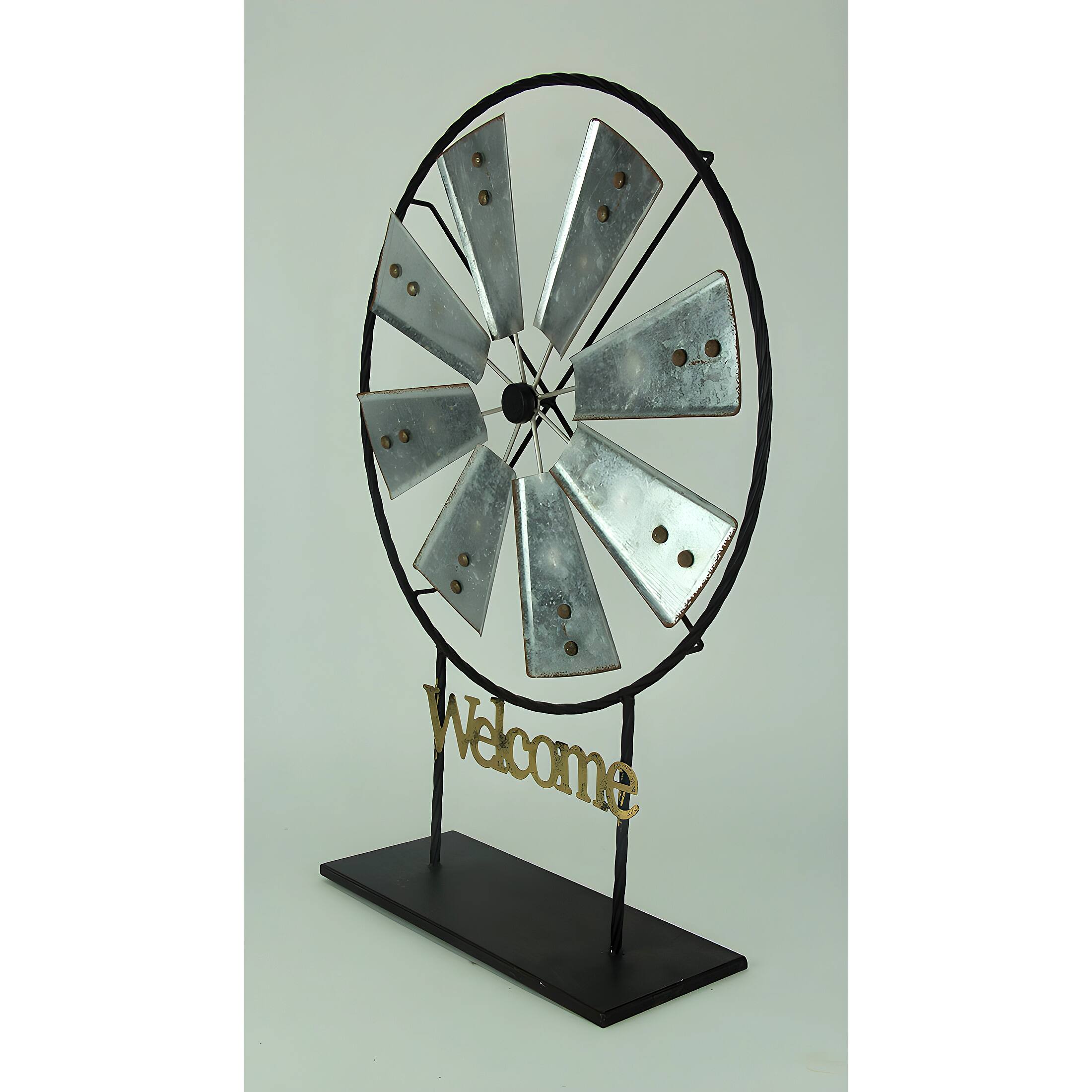 Alt View 1. Direct International - Black and Silver Metal Spinning Windmill Welcome Sign Sculpture - Black.