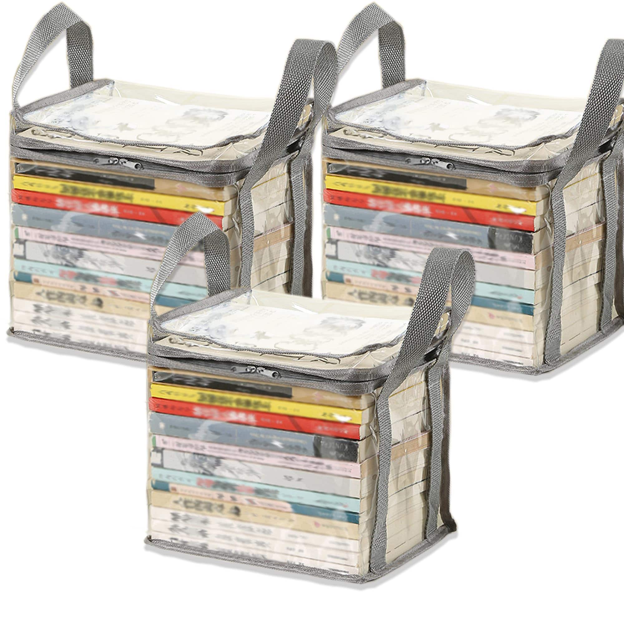 Reds Spade - Clear Book Storage Bag - Plastic Comic Books Organizer Book Carrier with Lid and Lifting Handle Collapsible - Default