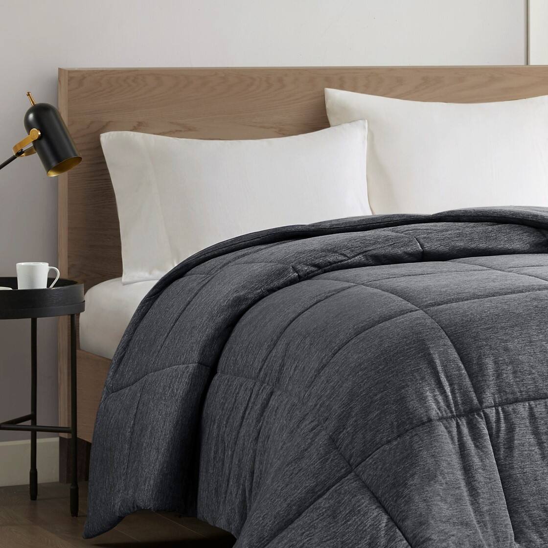 Alt View 1. Gracie Mills - Gracie Mills Heathered Jersey Knit Down Alternative Comforter - Black.