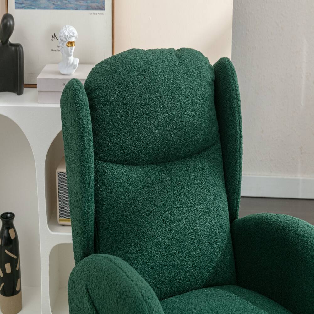 Alt View 3. Loheer - Loheer Green Teddy Fabric Rocking Chair with Wood Legs Ergonomic Living Room Accent Chair - Green.