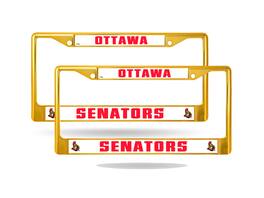 Rico Industries - Ottawa Senators Gold Painted Chrome Metal License Plate Frame - Set of 2 Frames - Multi