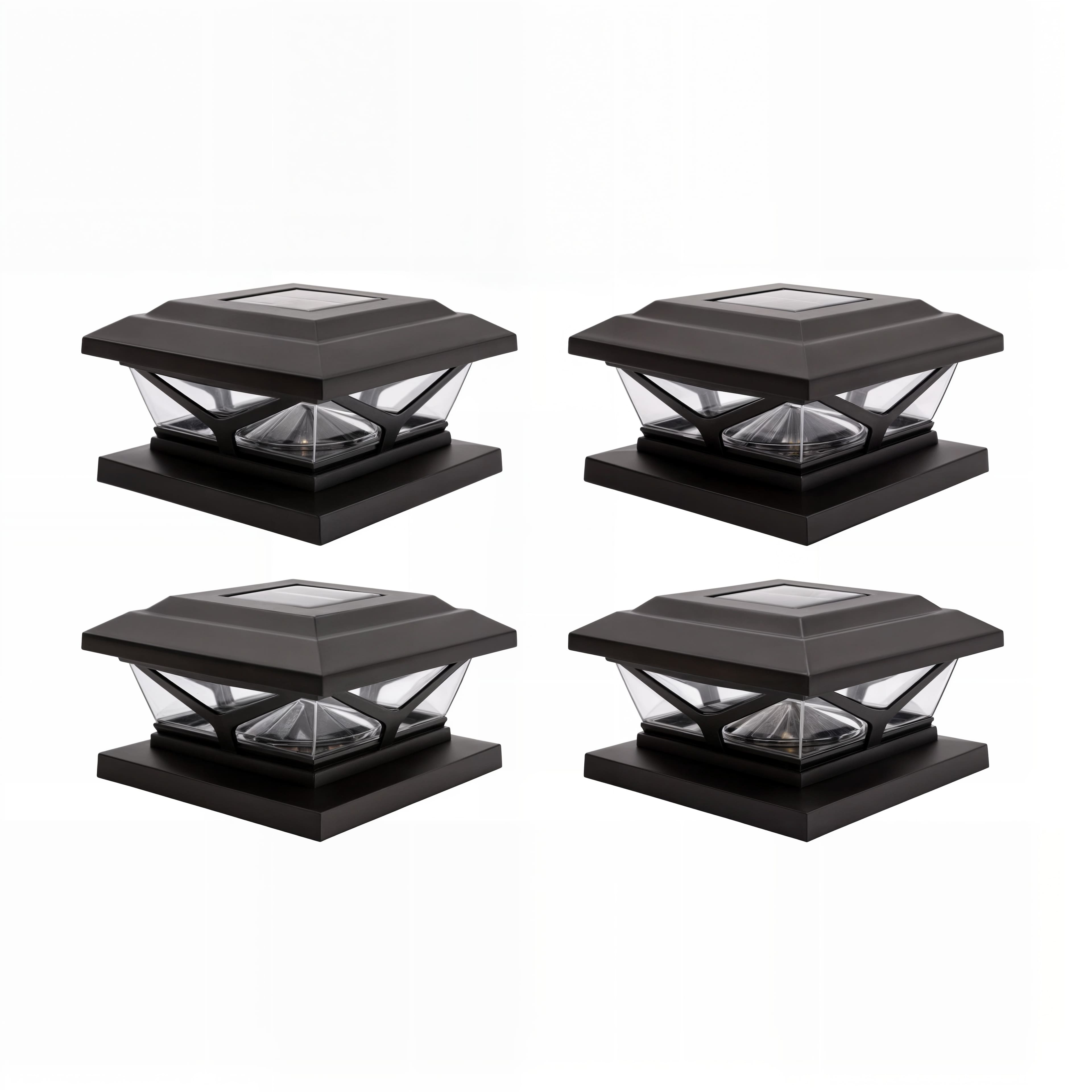 Home Zone Security - ELI1703V 4 Pack Crown Solar Post Cap Light, 3000K 5000K Adjustable, Dusk to Dawn, Black Finish