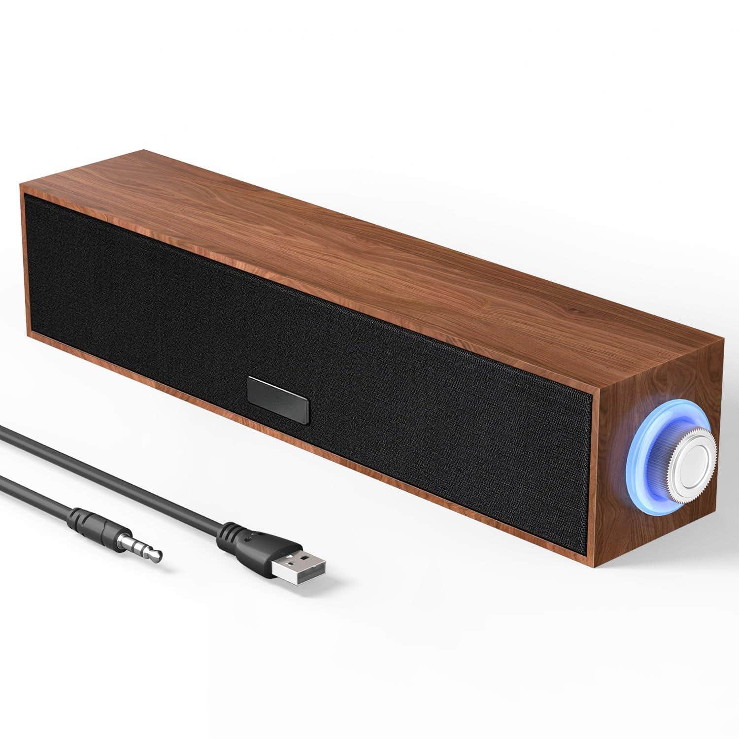 Cozy Serene - Usb Computer Speakers Wooden Multimedia Digital Usb 3.5mm Aux Pc Surround Sound Portable Bar For Desktop Laptop (brown) - Default