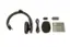 The image shows a white background with a pair of headphones and a microphone. The headphones are accompanied by a microphone and a manual, which is likely for the headphones. The headphones are placed next to the microphone and the manual, creating a neat and organized presentation.