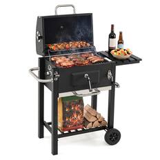 Front. Gymax - Gymax Charcoal Grill w/ Wheels Portable BBQ Grill w/ Adjustable Charcoal Tray - Black.