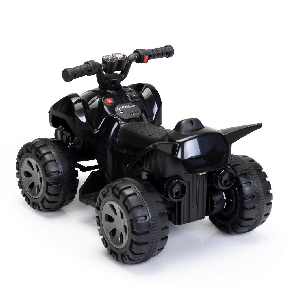 Angle. BreeBe - Kids 6V Electric Ride On ATV, Battery Powered Quad Car with Music, LED Lights, Spray Toy, 4 Wheels for Toddlers 3-5 - Black.