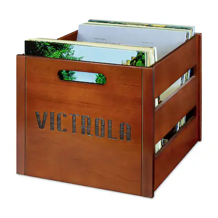 Front. Victrola - Wooden Vinyl Record Crate - Mahogany.