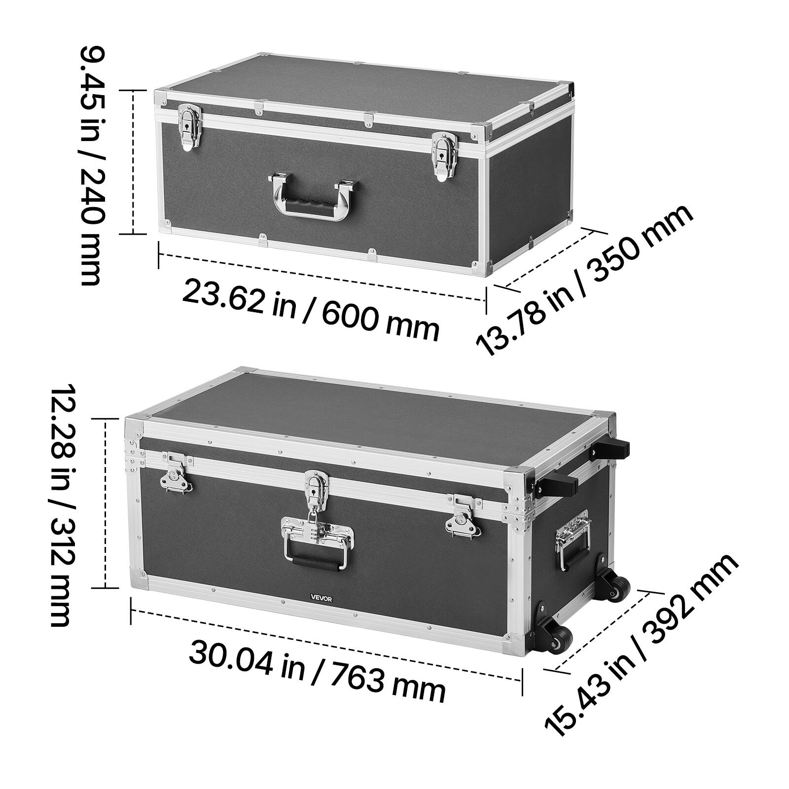 9.45 in / 240 mm  
23.62 in / 600 mm  
13.78 in / 350 mm  
12.28 in / 312 mm  
30.04 in / 763 mm  
15.43 in / 392 mm
